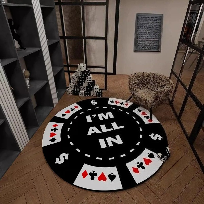 Board Game Hotel - سجاد دائري بنمط بطاقات البوكر السحرية